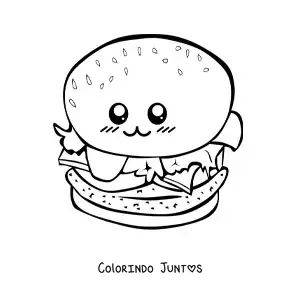 Desenho para colorir de hambúrguer kawaii fácil