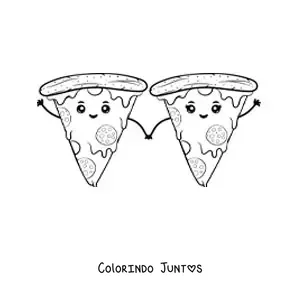 Desenho para colorir de fatias de pizza kawaii