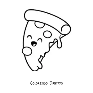 Desenho para colorir de fatia de pizza kawaii