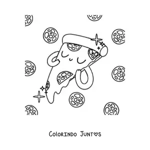 Desenho para colorir de pizza kawaii