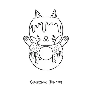 Desenho para colorir de gato rosquinha kawaii animado