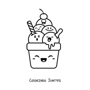 Desenho para colorir de sorvete animado kawaii