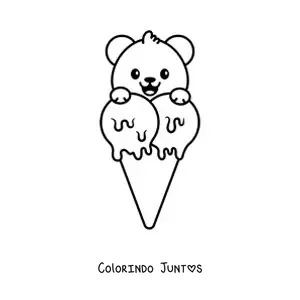 Desenho para colorir de urso kawaii com sorvete