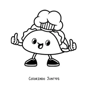 Desenho para colorir de um chef taco animado com os polegares para cima