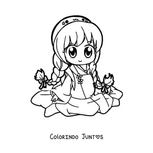 Desenho para colorir de boneca japonesa kawaii