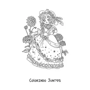 Desenho para colorir de garota anime kawaii estilo lolita