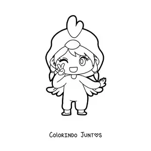 Desenho para colorir de boneca kawaii com fantasia de galinha
