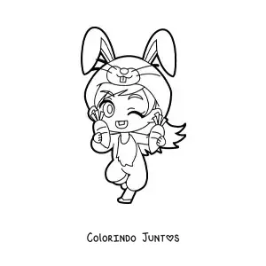 Desenho para colorir de boneca kawaii com fantasia de coelho