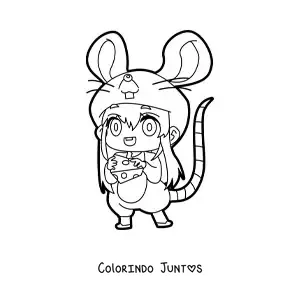 Desenho para colorir de boneca kawaii com fantasia de rato