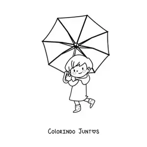 Desenho para colorir de menina kawaii com sombrinha