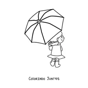 Desenho para colorir de boneca kawaii com sombrinha