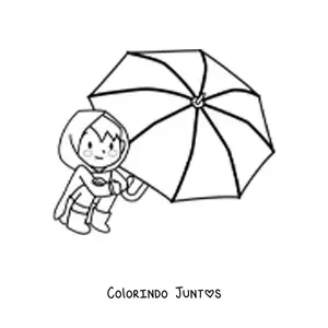 Desenho para colorir de menino kawaii sentado com sombrinha