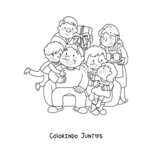 Desenho para colorir de família unida com os avós