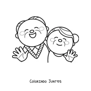 Desenho para colorir de casal de vovós kawaii