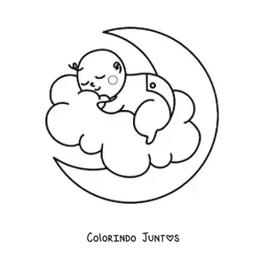 Desenho para colorir de bebê recém-nascido dormindo na Lua