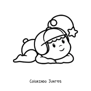 Desenho para colorir de bebê de fraldas com touca
