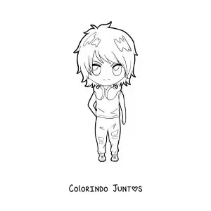 Desenho para colorir de garoto anime kawaii com fones de ouvido