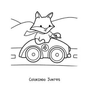 Desenho para colorir de raposa kawaii animada dirigindo um carro