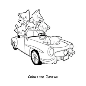 Desenho para colorir de gatinhos fofos em um carro