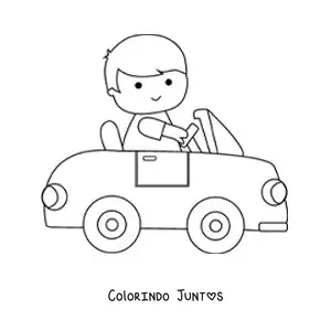 Desenho para colorir de menino kawaii dirigindo um carro