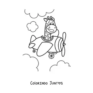 Desenho para colorir de girafa kawaii animada pilotando um aviao