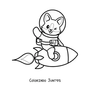 Desenho para colorir de cachorro astronauta kawaii em um foguete