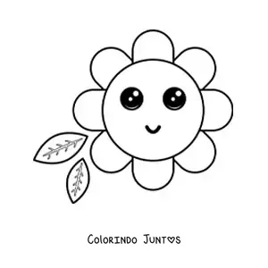 Desenho para colorir de flor kawaii grande com folhas
