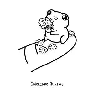 Desenho para colorir de sapo kawaii com flores