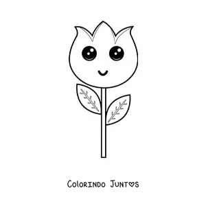 Desenho para colorir de tulipa kawaii grande com folhas