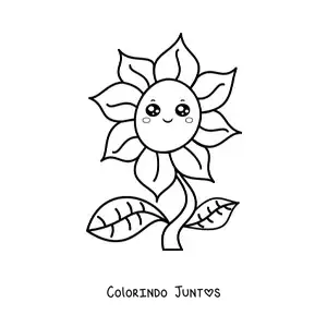 Desenho para colorir de flor animada kawaii grande com folhas
