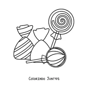 Desenho para colorir de pirulitos e sacos de balas