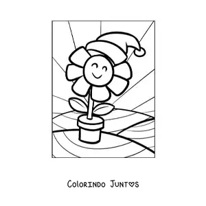Desenho para colorir de flor animada com gorro de Natal