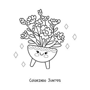 Desenho para colorir de vaso grande com flores kawaii