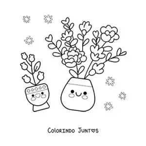 Desenho para colorir de vasos bonitos com flores kawaii