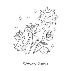 Desenho para colorir de Sol kawaii com flores