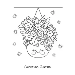 Desenho para colorir de vasos suspensos com flores kawaii grandes