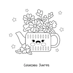 Desenho para colorir de vaso com flores kawaii com estrelas