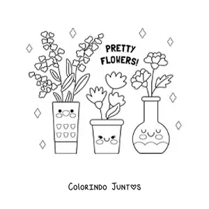 Desenho para colorir de jarra e vasos com flores bonitas