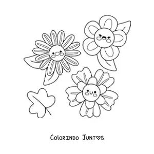 Desenho para colorir de 3 flores kawaii grandes
