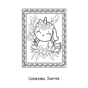 Desenho para colorir de unicornio kawaii grande com flores