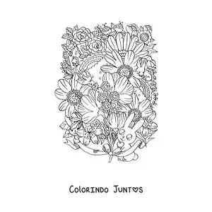 Desenho para colorir de flores com coelhinhos kawaii e animais