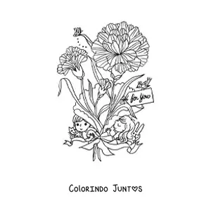Desenho para colorir de cravos com criancas kawaii