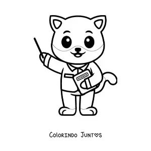 Desenho para colorir de gato cientista kawaii