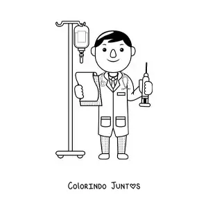 Desenho para colorir de doutor kawaii com seringa