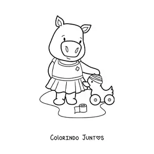 Desenho para colorir de menina porquinha kawaii animada brincando de enfermeira