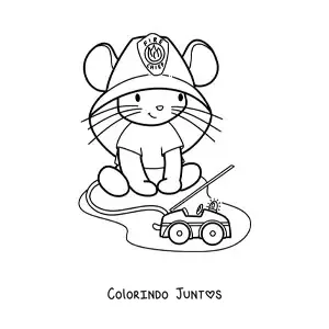 Desenho para colorir de menina ratinha kawaii animada brincando de bombeiro