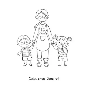 Desenho para colorir de professora e alunos do jardim de infancia