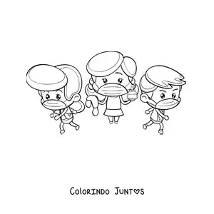 Desenho para colorir de medicos kawaii lutando contra o coronavirus