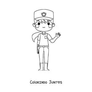 Desenho para colorir de mulher policial kawaii
