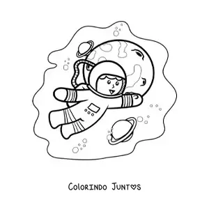 Desenho para colorir de astronauta kawaii no espaco